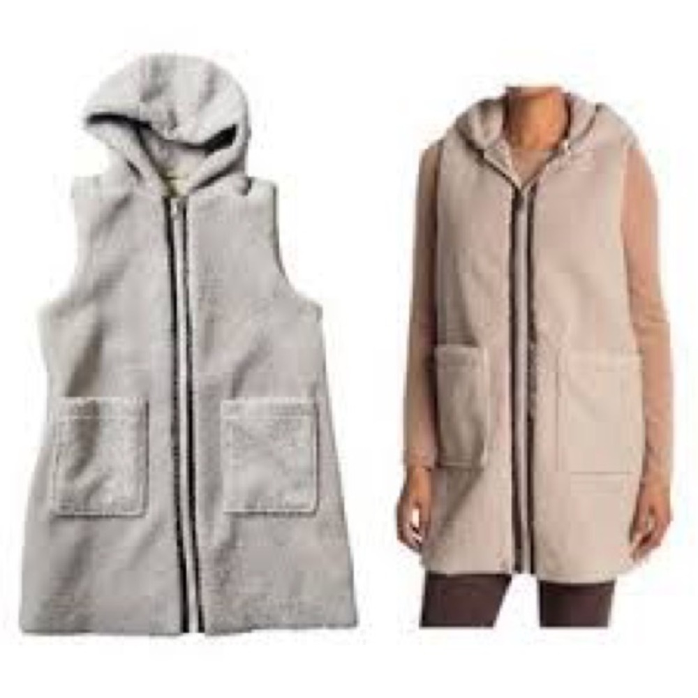 Sam Edelman Hooded Sherpa Vest in Light Gray